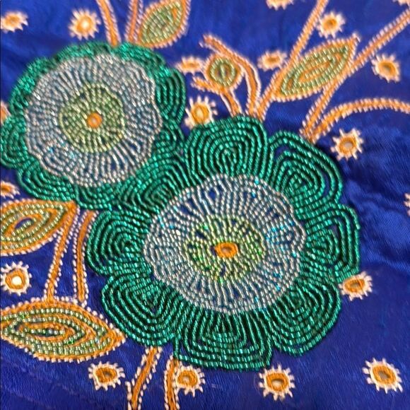 Vibrant Blue and Green Embroidered Crossbody Bag - Picture 3 of 8